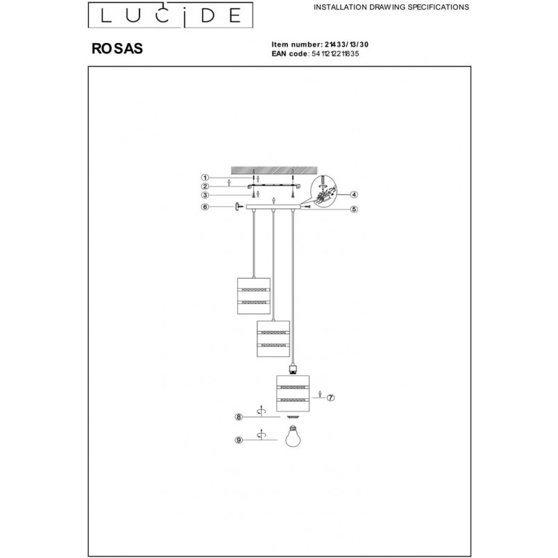 Lampa Wisząca Rosas 3pkt Czarna/Złoto Lucide | Loftowa