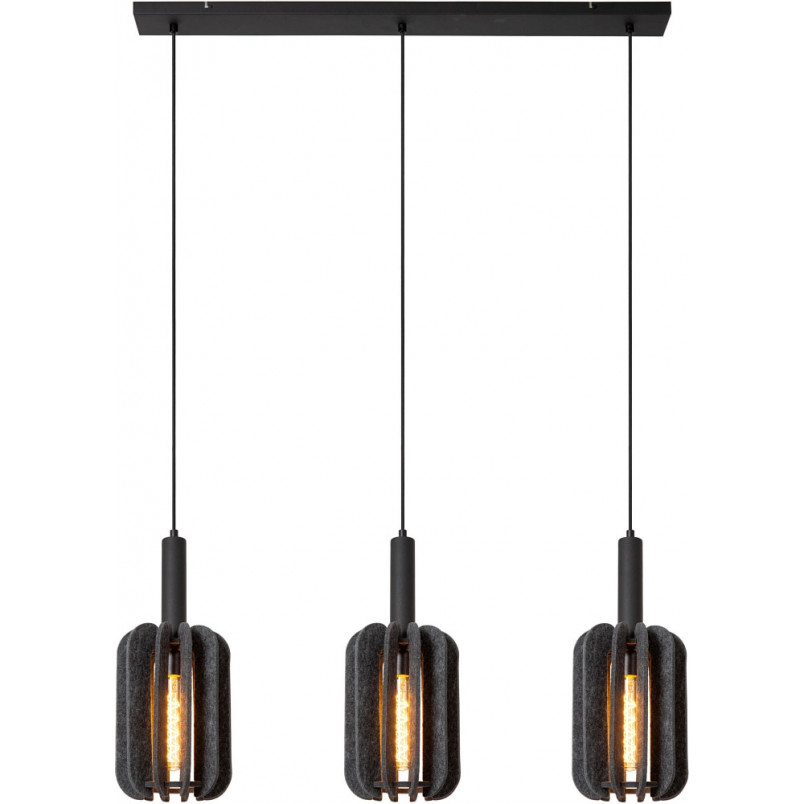 Lampa Wisząca Rafal - 3 punkty, Szara, Filc Lucide | Kup Teraz