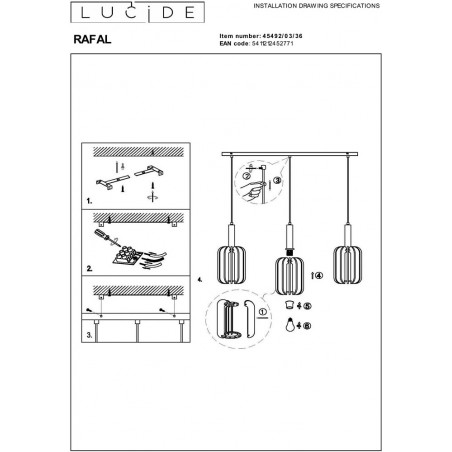 Lampa Wisząca Rafal - 3 punkty, Szara, Filc Lucide | Kup Teraz