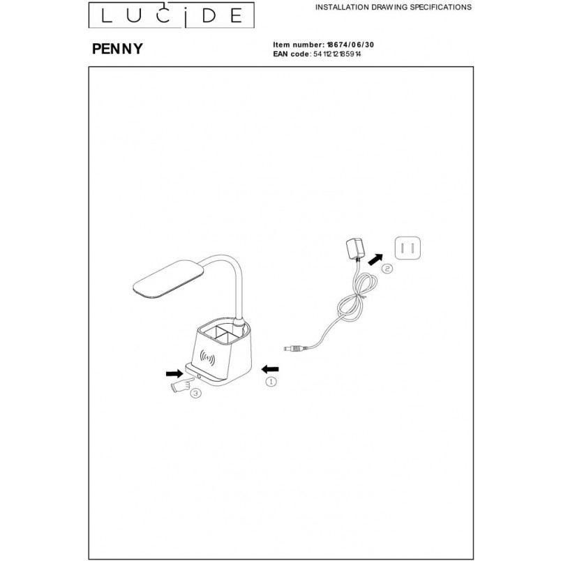 Lampa biurkowa Penny LED czarna | Lucide - Oświetlenie