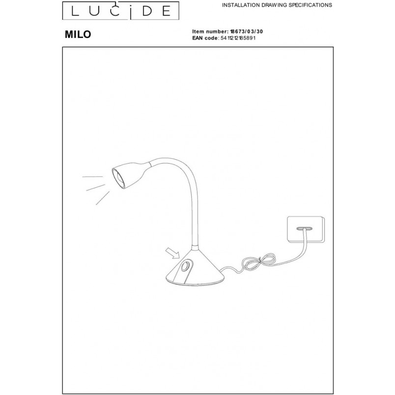 Lampa biurkowa LED Milo czarna | Lucide - Eleganckie oświetlenie