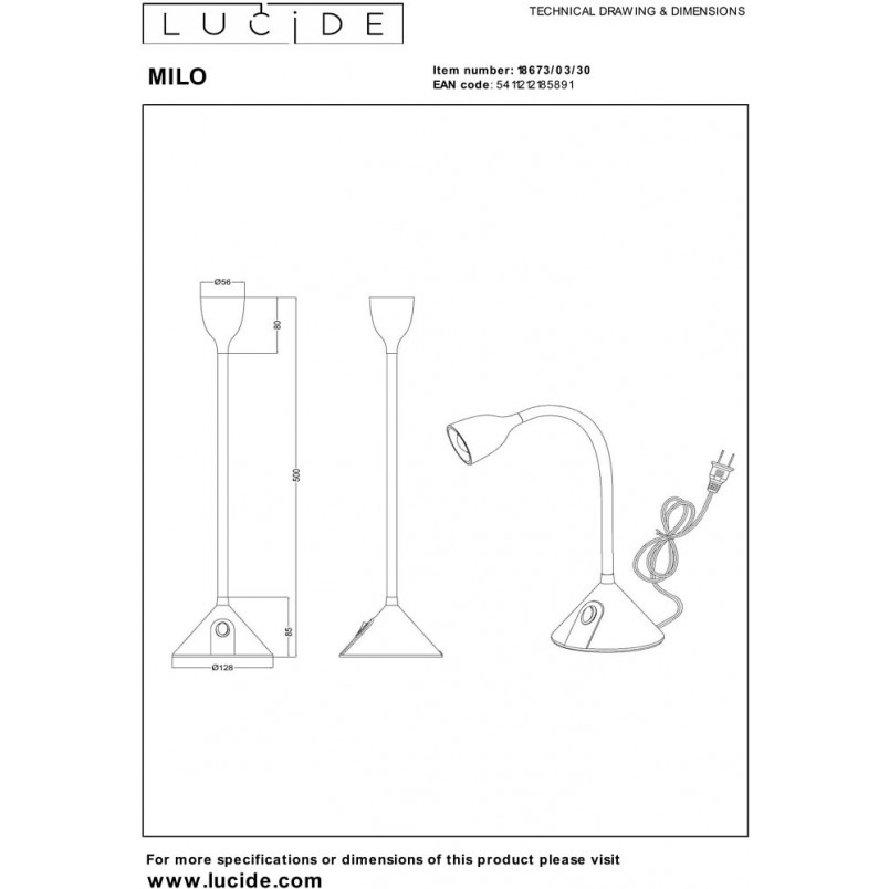 Lampa biurkowa LED Milo czarna | Lucide - Eleganckie oświetlenie