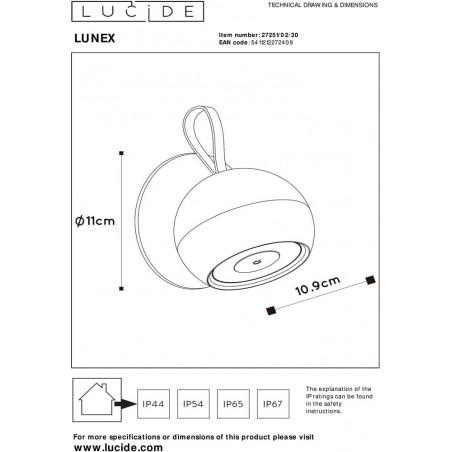 Lampa zewnętrzna LED Lucide Lunex - Nowoczesny kinkiet czarny