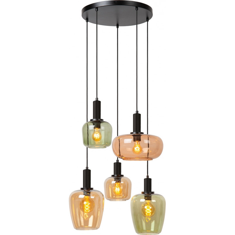 Lampa wisząca Ilona | 5 punktów, szkło, retro | Lucide