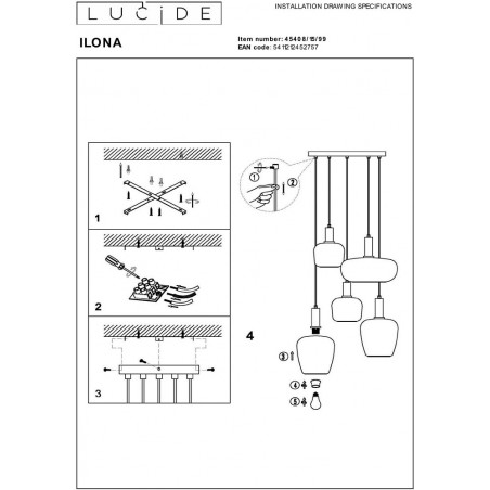 Lampa wisząca Ilona | 5 punktów, szkło, retro | Lucide