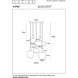 Lampa wisząca Ilona | 5 punktów, szkło, retro | Lucide