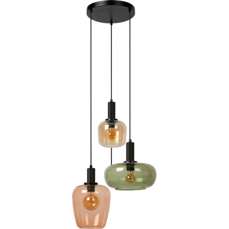 Lampa wisząca Ilona | Szklana, kolorowa, 3xE27 | Lucide