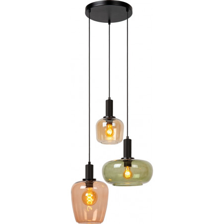 Lampa wisząca Ilona | Szklana, kolorowa, 3xE27 | Lucide