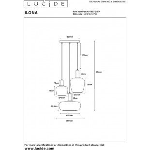 Lampa wisząca Ilona | Szklana, kolorowa, 3xE27 | Lucide