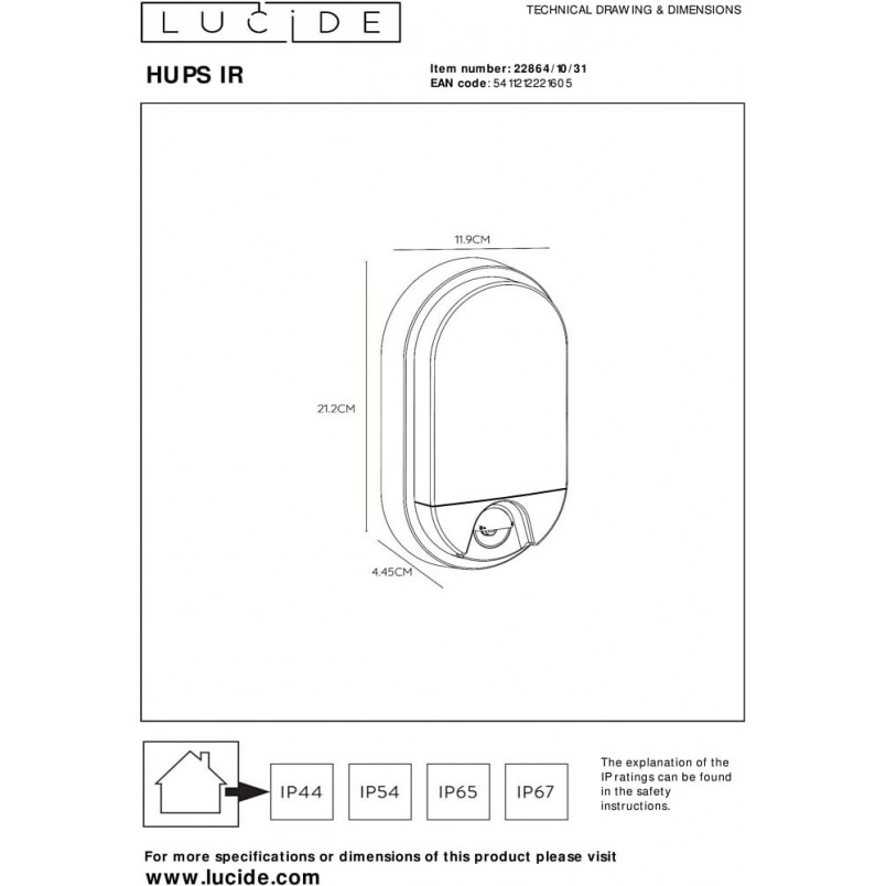 Kinkiet LED z czujnikiem ruchu | Lucide HUPS IR Oval - Biały