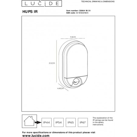 Kinkiet LED z czujnikiem ruchu | Lucide HUPS IR Oval - Biały
