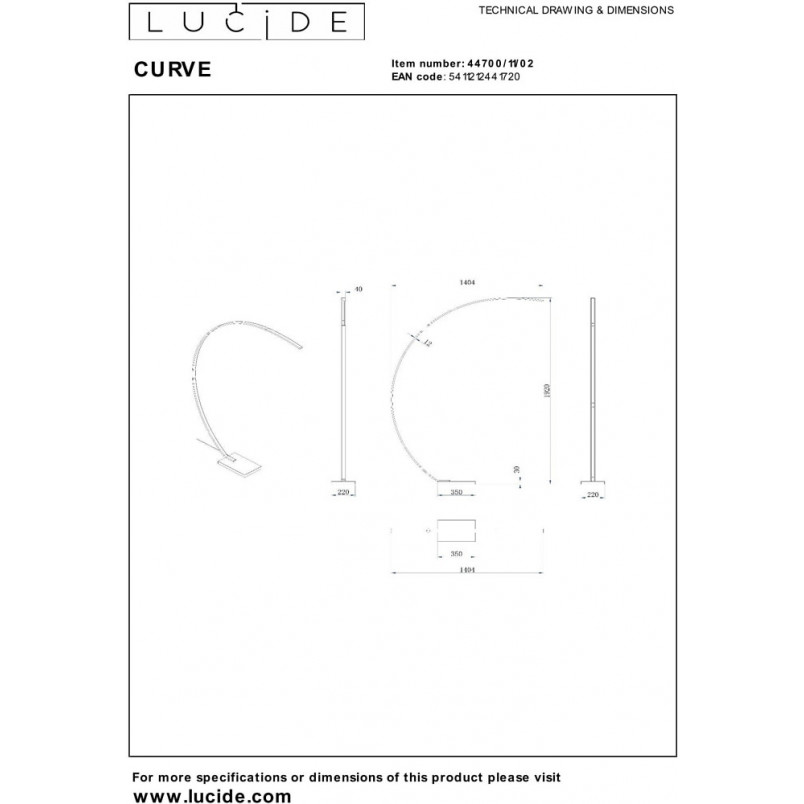 Lampa łukowa Curve LED | Mosiądz, Marmur | Lucide