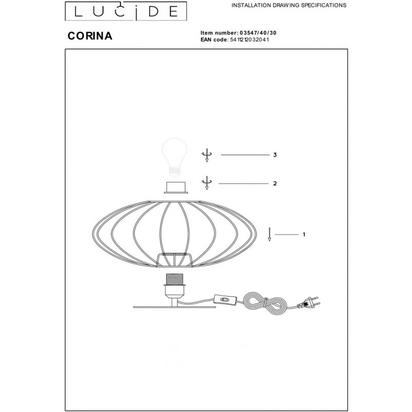 Lampa stołowa Corina | Czarna z abażurem | Lucide