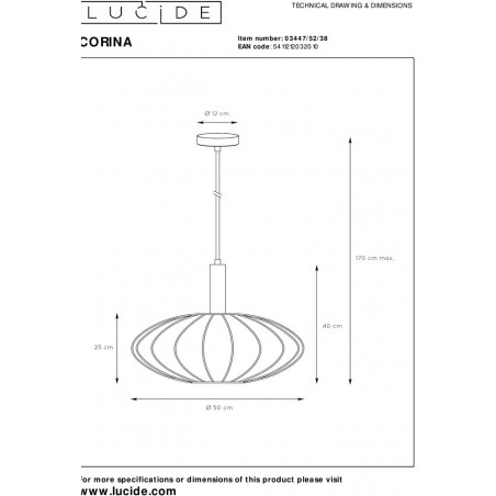 Lampa wisząca Corina kremowa Lucide | Japandi, E27