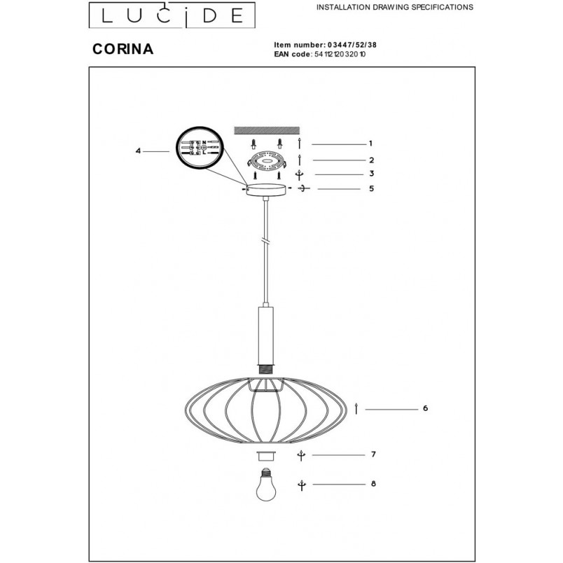 Lampa wisząca Corina kremowa Lucide | Japandi, E27