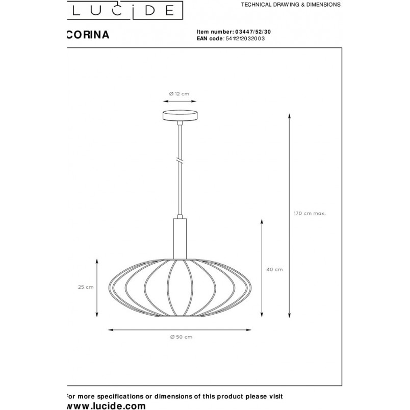 Lampa wisząca Corina | Czarna z złotem | Lucide