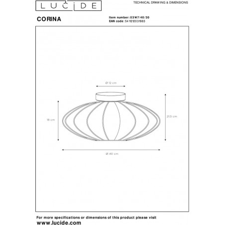 Plafon Corina czarny Lucide | Materiałowy, E27, 40cm