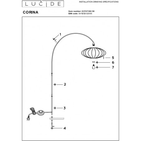 Lampa łukowa Corina czarna - Lucide | Elegancki design