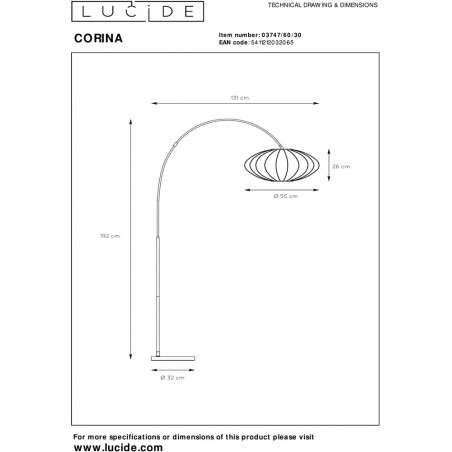 Lampa łukowa Corina czarna - Lucide | Elegancki design