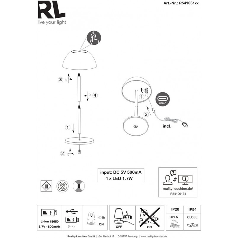 Lampa zewnętrzna Ricardo LED - biała, nowoczesna | Reality