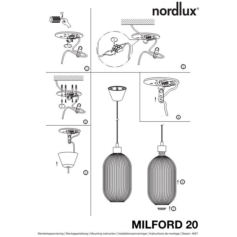Lampa wisząca Milford biała Nordlux | E27, szkło