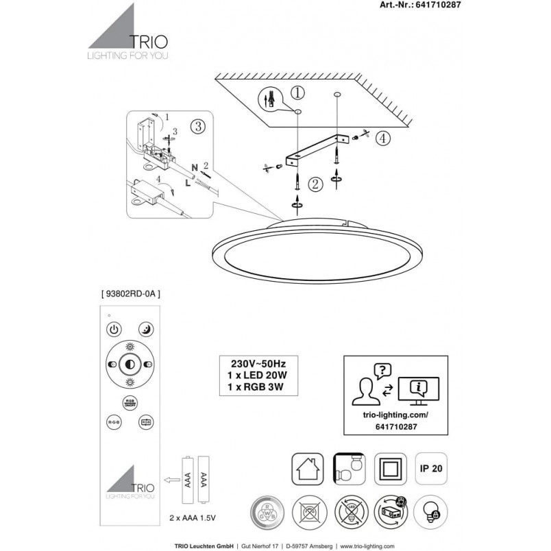 Plafon LED Yuma z pilotem - Trio | Nowoczesne oświetlenie