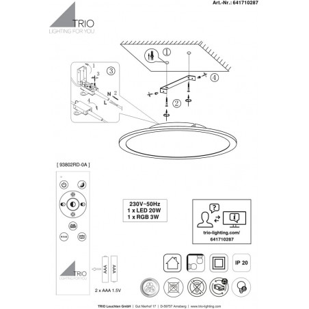 Plafon LED Yuma z pilotem - Trio | Nowoczesne oświetlenie