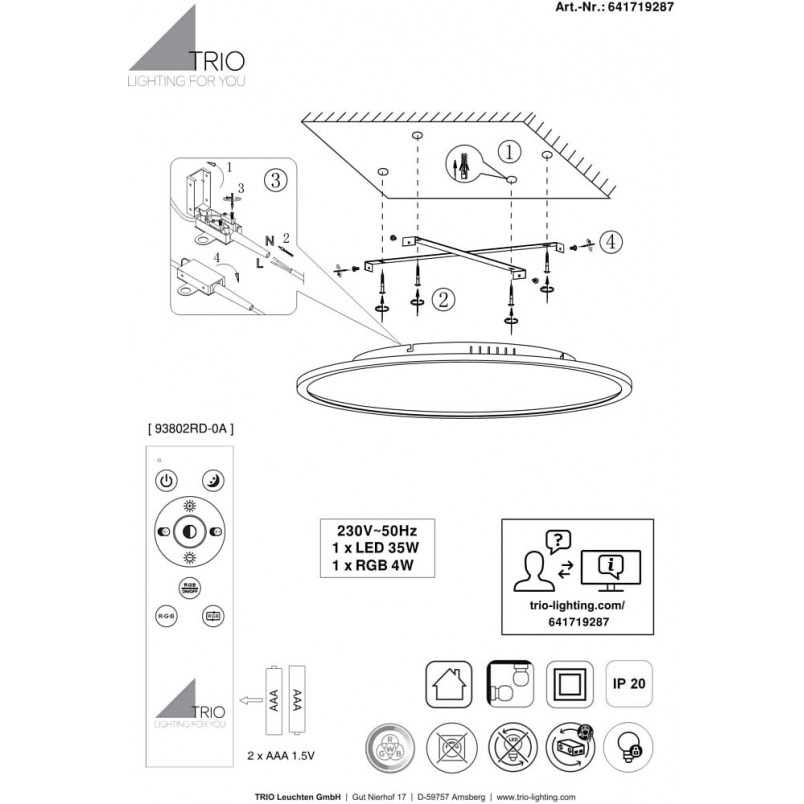 Plafon LED Trio Yuma 60cm - Ściemnianie, Pilot | Kup Teraz