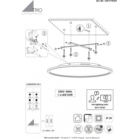 Plafon LED Trio Yuma: Ściemnianie pilotem | 100cm
