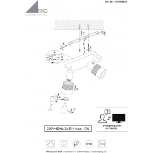 Reflektor sufitowy loft Nandini II | Trio - Czarny mat