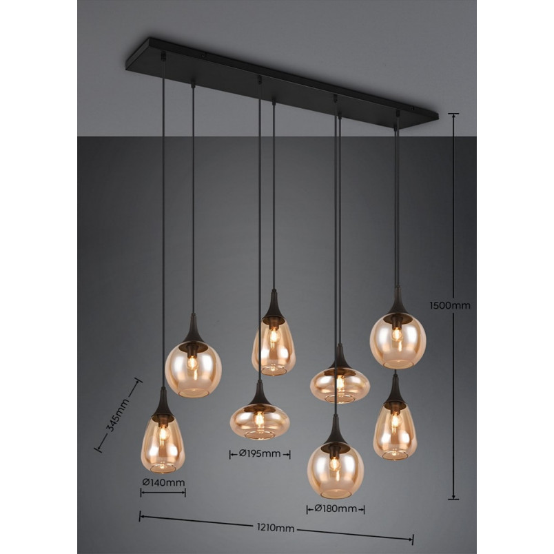 Lumina: Lampa wisząca 8 kloszy, bursztynowa/czarna | Trio