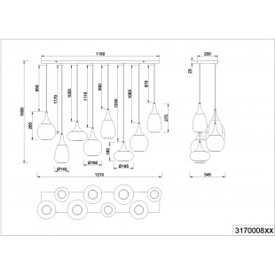 Lumina: Lampa wisząca 8 kloszy, bursztynowa/czarna | Trio
