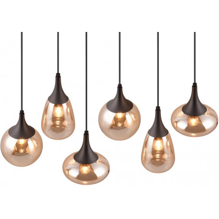Lumina: Lampa wisząca 6 kloszy, bursztynowa/czarna - Trio