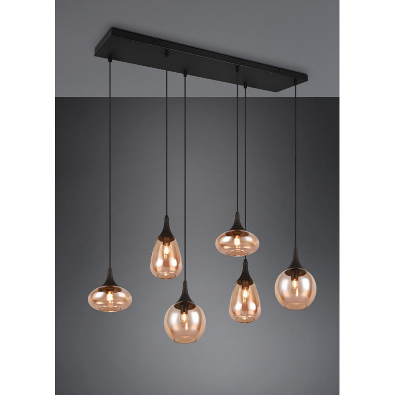 Lumina: Lampa wisząca 6 kloszy, bursztynowa/czarna - Trio
