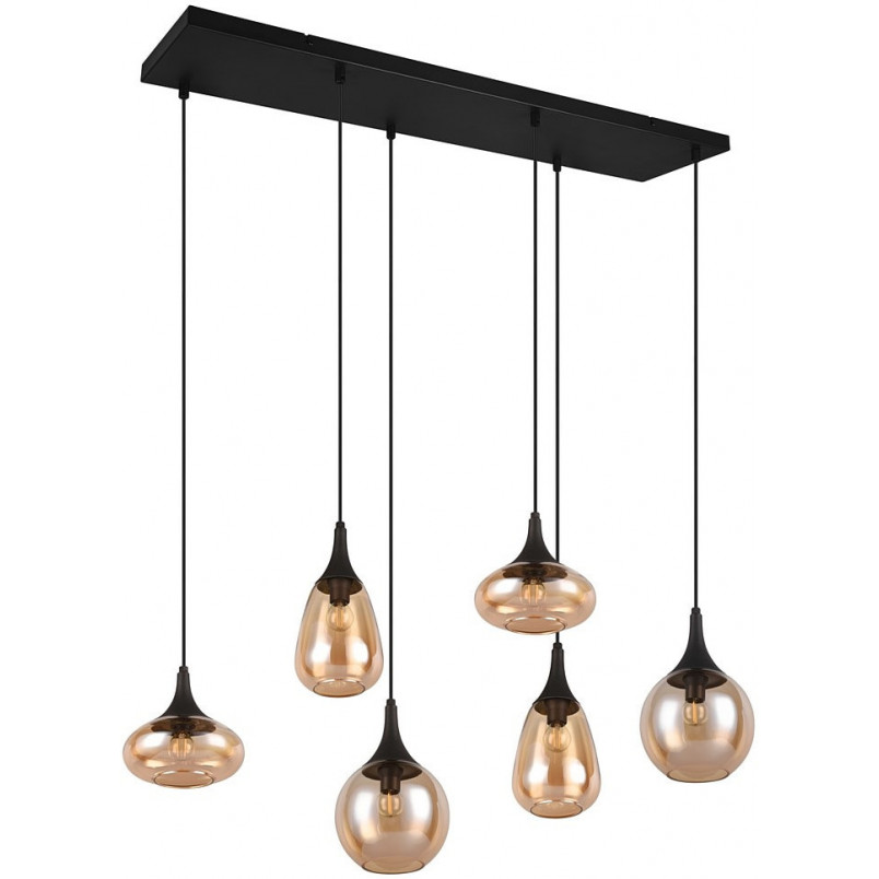Lumina: Lampa wisząca 6 kloszy, bursztynowa/czarna - Trio