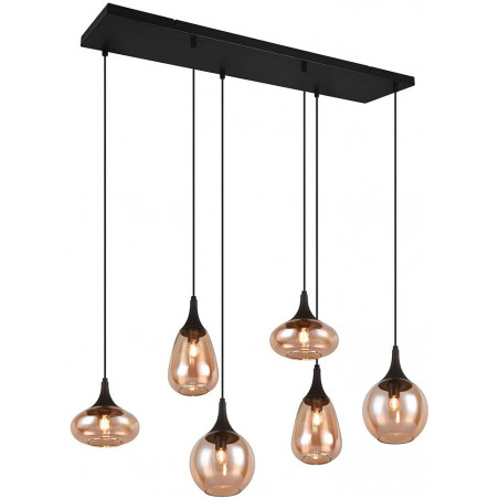 Lumina: Lampa wisząca 6 kloszy, bursztynowa/czarna - Trio