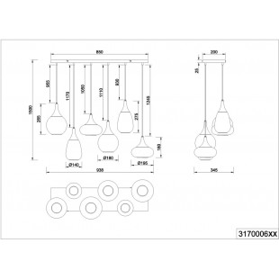 Lumina: Lampa wisząca 6 kloszy, bursztynowa/czarna - Trio