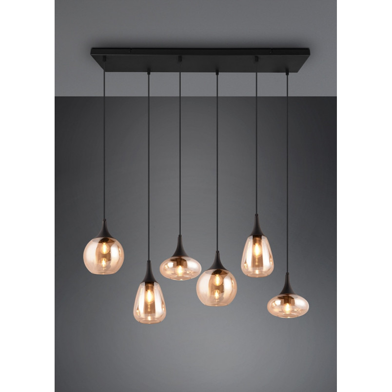 Lumina: Lampa wisząca 6 kloszy, bursztynowa/czarna - Trio