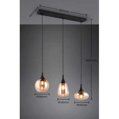 Lampa wisząca Trio Lumina | 3 klosze szklane, bursztyn |
