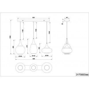 Lampa wisząca Trio Lumina | 3 klosze szklane, bursztyn |