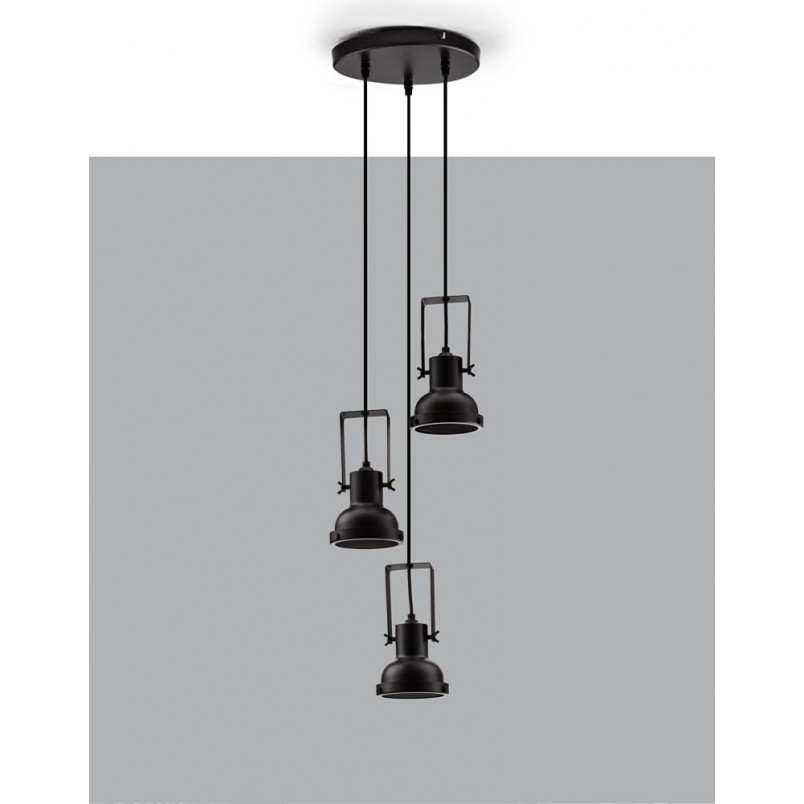 Lampa Wisząca Industrialna Sidero - 3 punkty, Czarny Mat | Decolab24