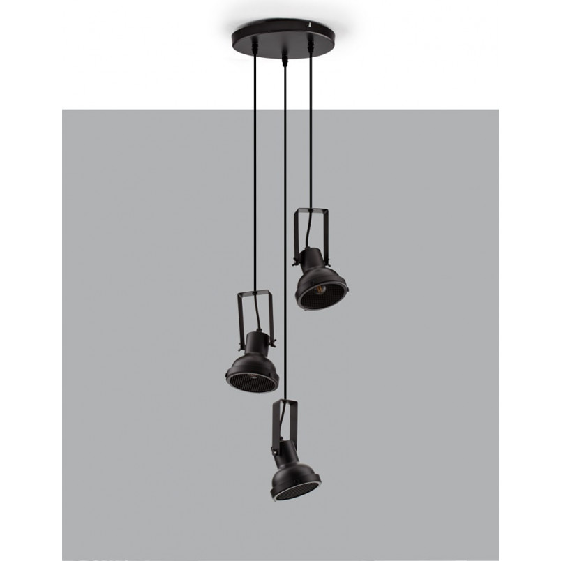 Lampa Wisząca Industrialna Sidero - 3 punkty, Czarny Mat | Decolab24