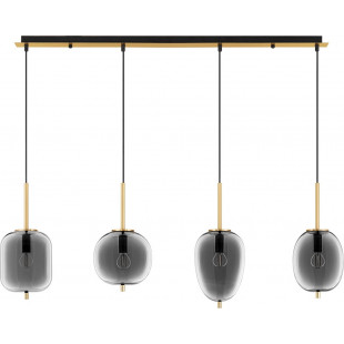 Lampa wisząca szklana 4 punktowa na listwie Tamo 110cm szkło dymione / złoty mosiądz