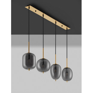 Lampa wisząca szklana Tamo | 4 punkty, szkło dymione, złoty mosiądz