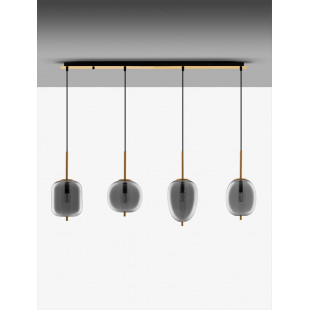 Lampa wisząca szklana 4 punktowa na listwie Tamo 110cm szkło dymione / złoty mosiądz