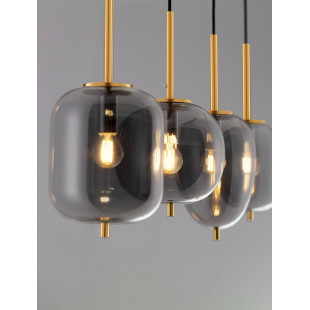 Lampa wisząca szklana Tamo | 4 punkty, szkło dymione, złoty mosiądz
