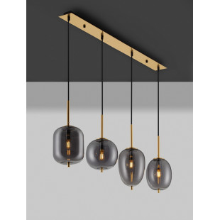 Lampa wisząca szklana Tamo | 4 punkty, szkło dymione, złoty mosiądz