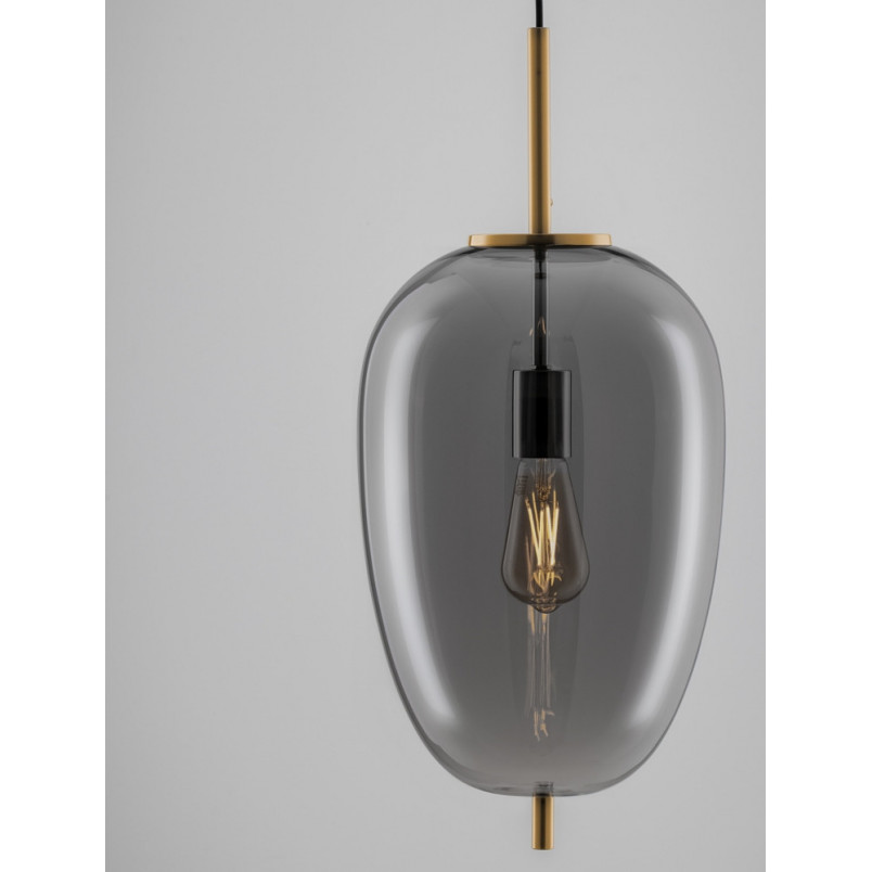 Lampa wisząca szklana Tamo | Glamour, szkło dymione, złoty mosiądz
