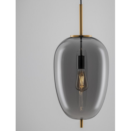 Lampa wisząca szklana Tamo | Glamour, szkło dymione, złoty mosiądz