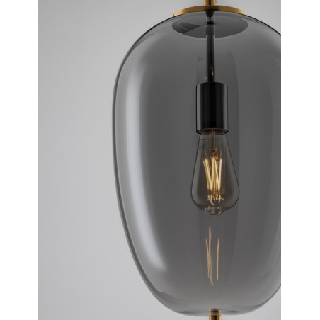 Lampa wisząca szklana Tamo | Glamour, szkło dymione, złoty mosiądz
